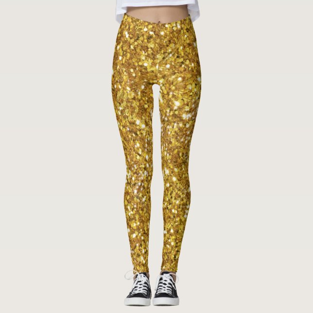 Guld mousserande glitter mönster leggings (Framsida)