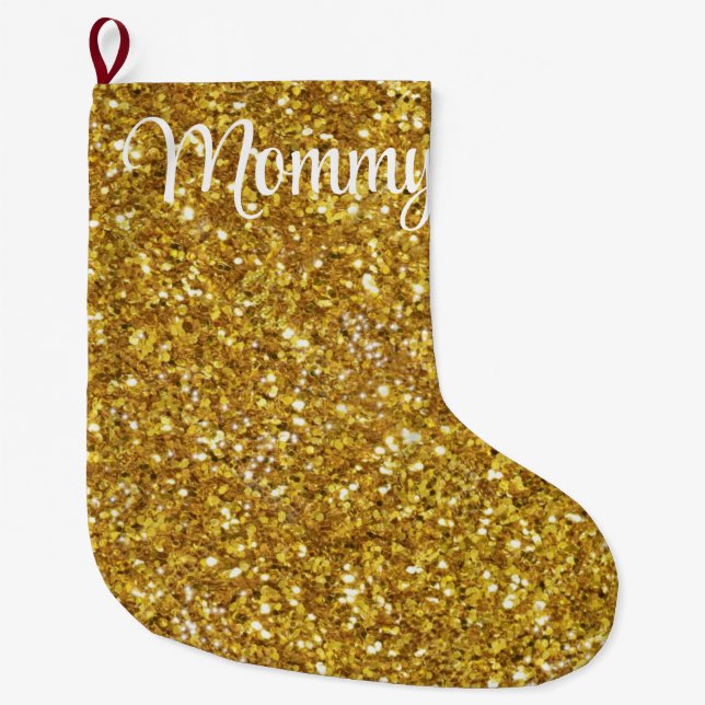 Guld mousserande glitter mönster stor julstrumpa (Framsidan)