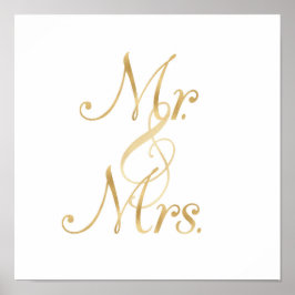 Guld Mr & Mrs väggkonst, folie font Poster