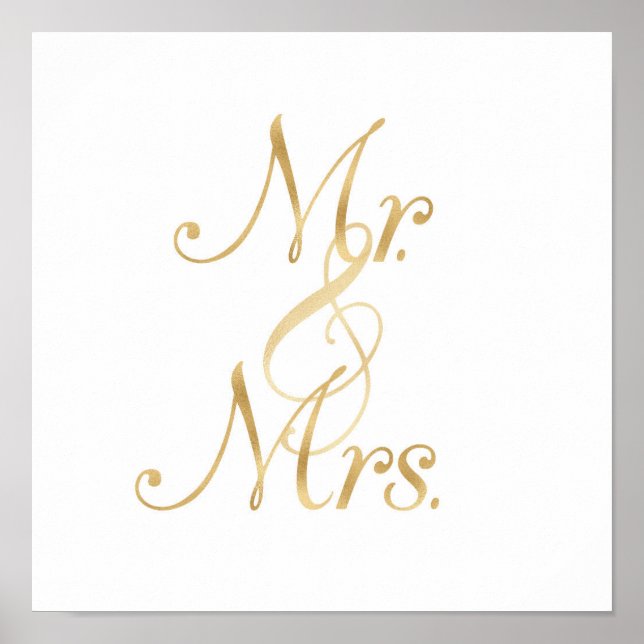 Guld Mr & Mrs väggkonst, folie font Poster (Framsidan)