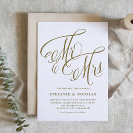 Guld Mr. och Rustic Calligraphy Bröllop Inbjudningar