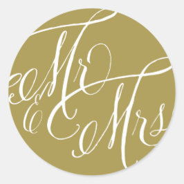 Guld & Mrs Elegant Script Bröllop Runt Klistermärke
