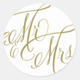 Guld & Mrs Elegant Script Bröllop Runt Klistermärke