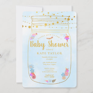 Guld Murkla Strängljus Baby Shower Inbjudningar