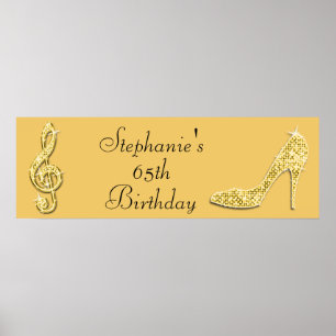 Guld Music Note och Stiletto 65e Birthday Poster