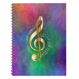 Guld Music Treble Clef on Colorful Rainbow Färg Anteckningsbok