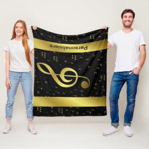 guld musik noter fleecefilt
