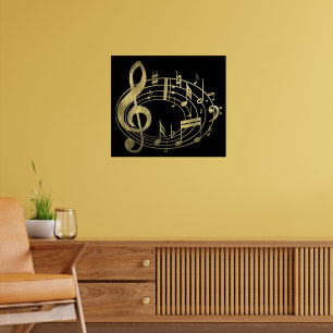 Guld- musik noter i oval Shape Poster