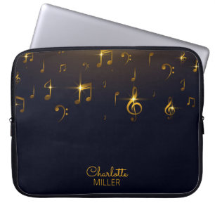Guld Musik noter och eget namn Laptop Fodral