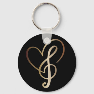 Guld Musik noter och Heart I Kärlek Music Nyckelring