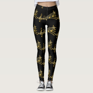 Guld Musik noter om svart bensin Leggings