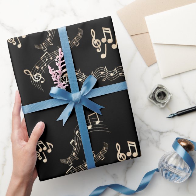 Guld Musik noter på det svarta mediet Presentpapper (Gifting)