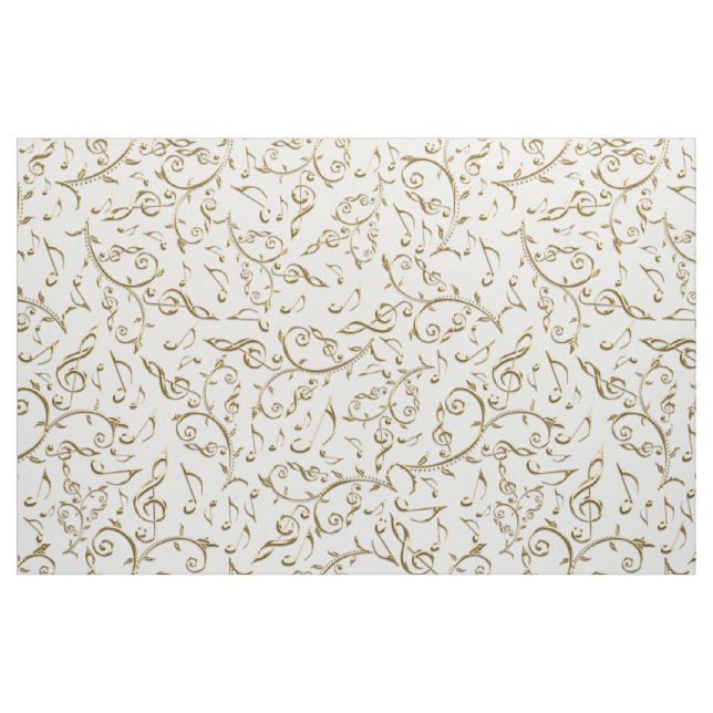 Guld- musik noter på vit eller några färgtyg tyg (Fat Quarter)