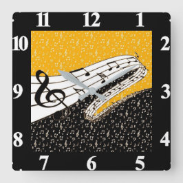 Guld musiktema fyrkantig klocka