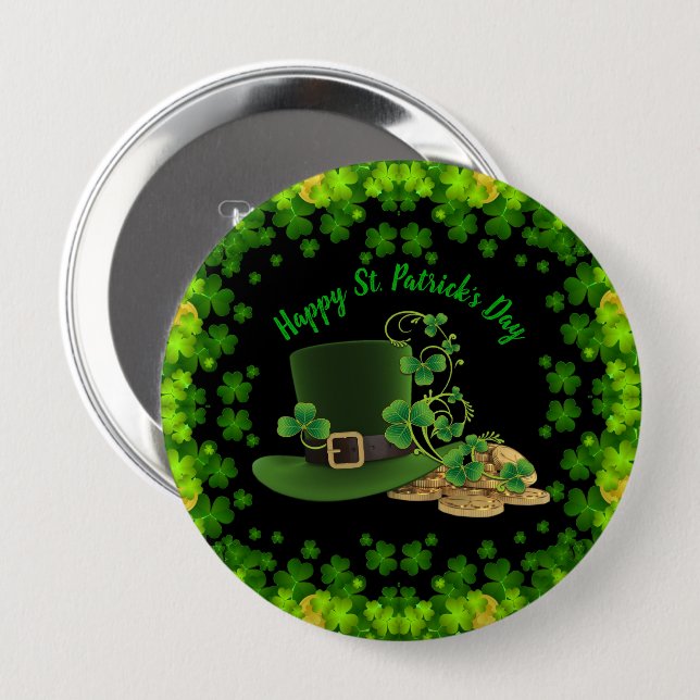 Guld Mynt & Shamrocks St. Patrick's Day Knapp (Framsida & baksida)