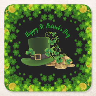 Guld Mynt & Shamrocks St. Patrick's Day Underlägg Papper Kvadrat
