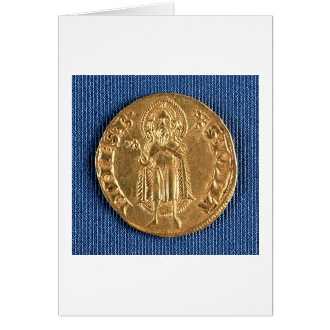 Guld myntar, med St John det baptistiska 16th Hälsningskort (Framsidan)