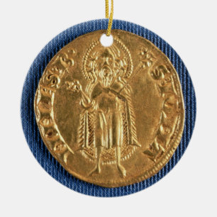 Guld myntar, med St John det baptistiska 16th Julgransprydnad Keramik