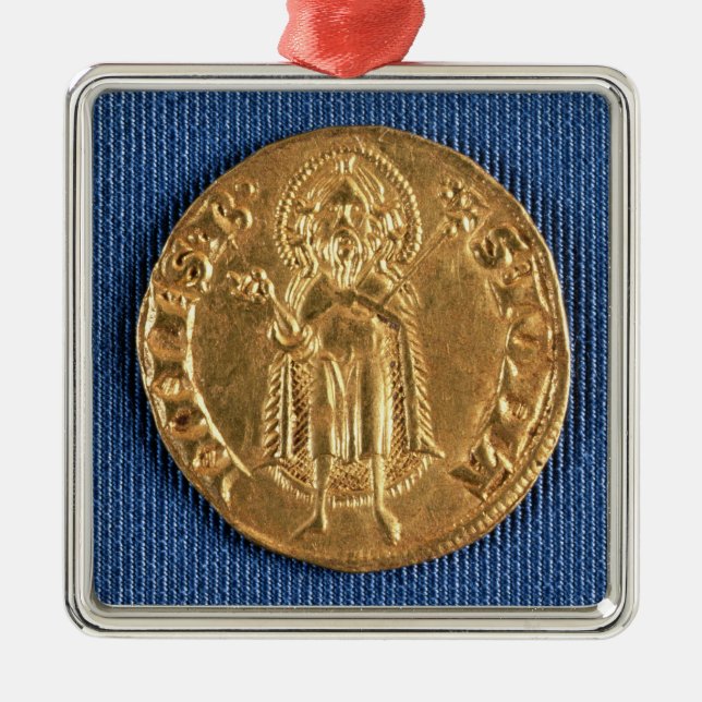 Guld myntar, med St John det baptistiska 16th Julgransprydnad Metall (Framsidan)