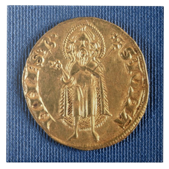 Guld myntar, med St John det baptistiska 16th Kakelplatta (Framsidan)