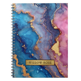 Guld Namn Abstrakt Modern Blue Lila Rosa Chic Anteckningsbok