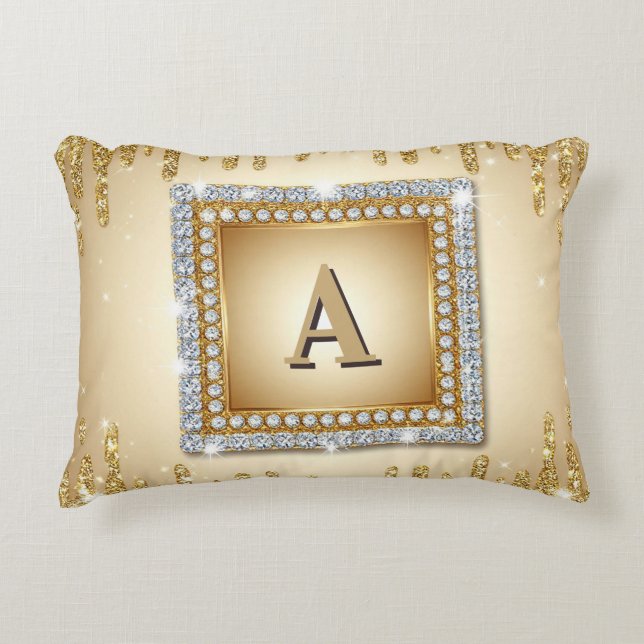 ✨ Guld Namn Monogram Diamant Ram ✨ Prydnadskudde (Framsidan)