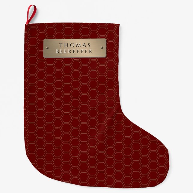 Guld namnskylt Honeycomb biodling Stor Julstrumpa (Framsidan)