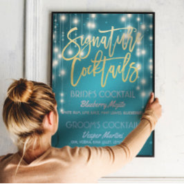 Guld Namnteckning Cocktail Drink Menu Bröllop Deco Poster