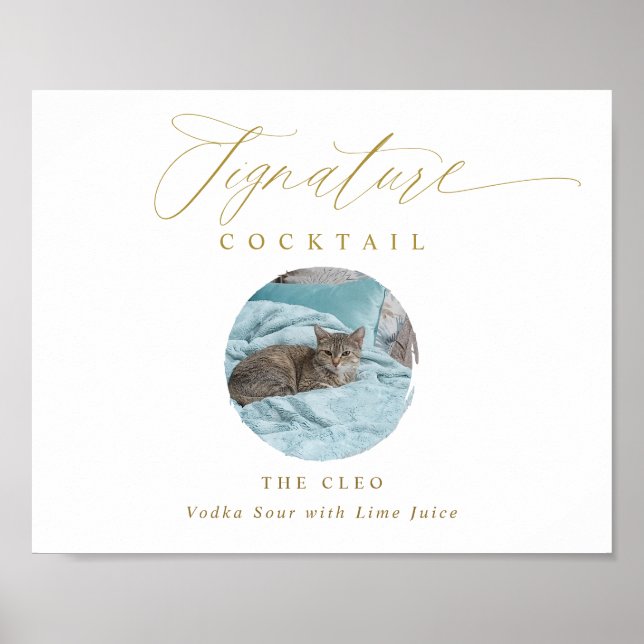 Guld Namnteckning Drinks-tecken Pet Photo Bröllop Poster (Framsidan)