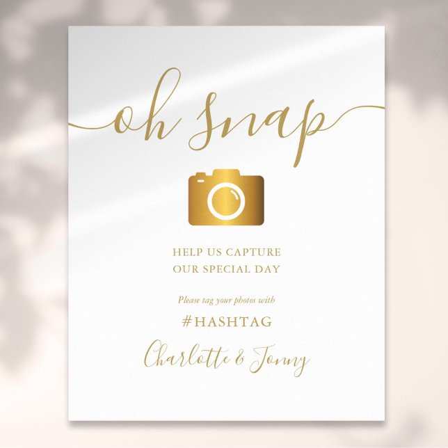 Guld Namnteckning skript Oh Snap Sign Poster (Gold Signature Script Wedding Oh Snap Sign)