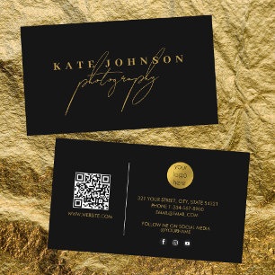 Guld Namnteckning skript QR-kod Social Media Visitkort