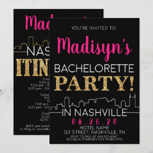 Guld Nashville Bachelorette Party Itinerary och Inbjudningar