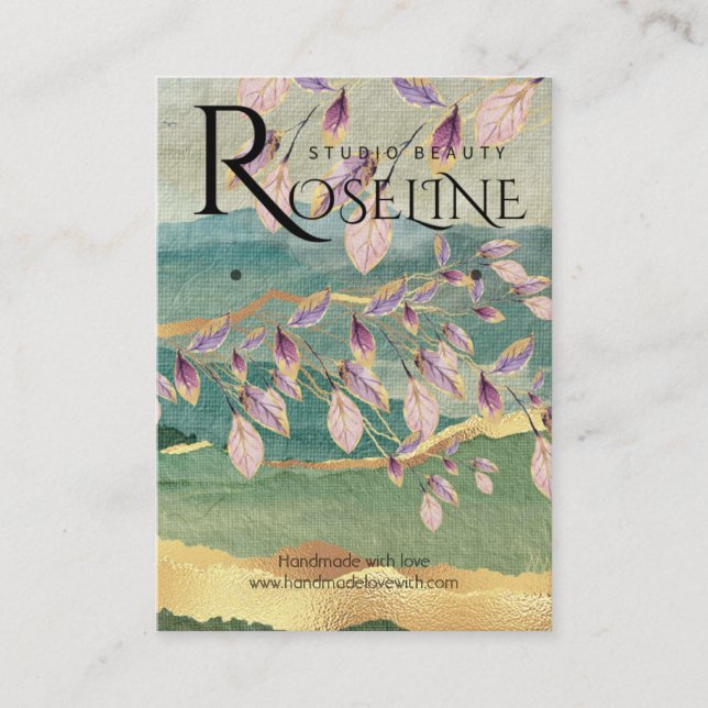 Guld natur Visa Lila Flower jewlery visning Visitkort (Framsida)