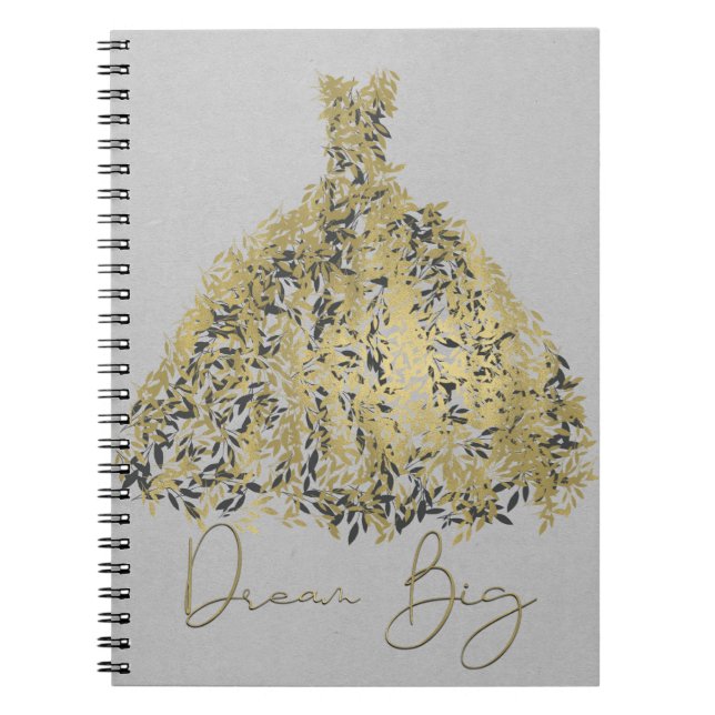 Guld Natural Grått Modern botaniska Dress Dream Bi Anteckningsbok (Framsidan)
