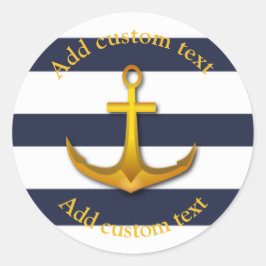 Guld Nautical Anchor Navy Blue & White Bröllop Runt Klistermärke