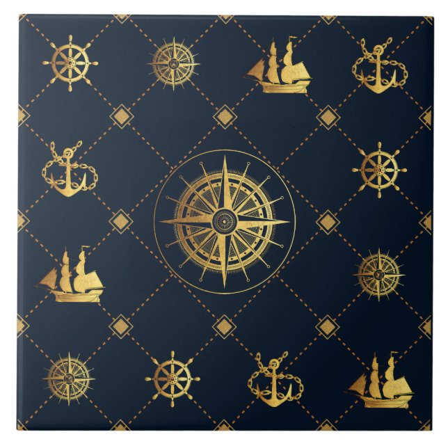 Guld Nautical Ceramic Tile Kakelplatta (Framsidan)