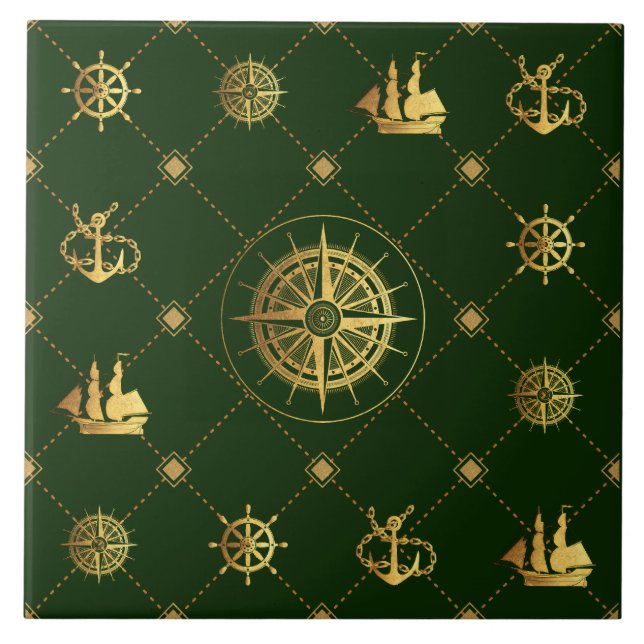 Guld Nautical Ceramic Tile Kakelplatta (Framsidan)