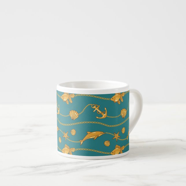 Guld- nautiskt mönster espressomugg (Framsida höger)