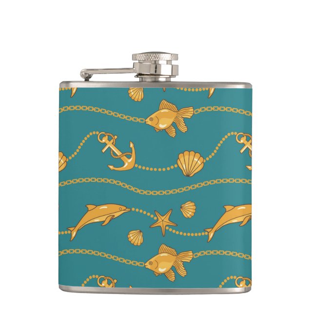 Guld- nautiskt mönster fickplunta (Framsidan)