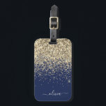 Guld Navy Blå Tjej Glitter Glans Monogram Namn Bagagebricka<br><div class="desc">Guld och Navy Blå Glitter Glans Monogram Namn och Initial Kudde. Bagagelappen är den perfekta söta 16-årspresenten,  bröllop,  bröllopsdusch,  baby shower eller möhippa-gåva till någon som dekorerar sitt rum med stil.</div>