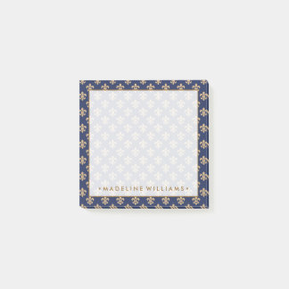 Guld & Navy Blue Fleur-De-Lis Post-it Block