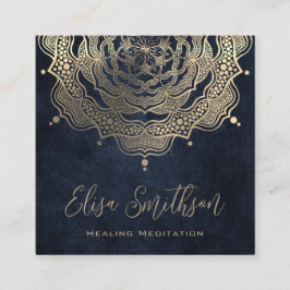 Guld & Navy Blue Mandala Reiki Healing Meditation Fyrkantigt Visitkort