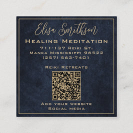 Guld & Navy Blue Mandala Reiki Healing Meditation Fyrkantigt Visitkort