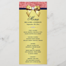Guld Navy Coral Sequins Diamonds Bow Bröllop Menu Meny