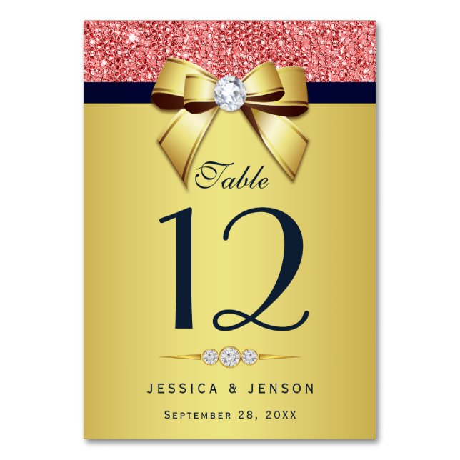 Guld Navy Diamond Bow Coral Sequins Bordsnummer (Framsidan)
