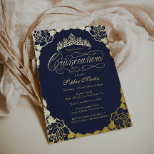 Guld Navy Elegant Skrift Quinceanera Födelsedag