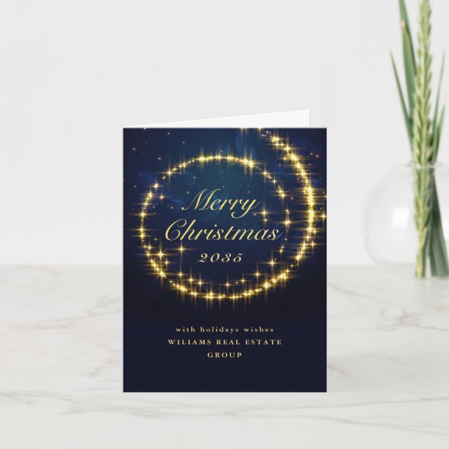 Guld Navy Gnistra Ljus korporerad jul Helgkort (Framsida)