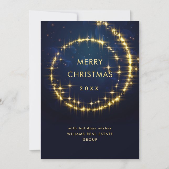 Guld Navy Gnistra Ljus korporerad jul Julkort (Framsida)