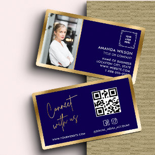 GULD NAVY Social Media QR-kodfoto och Logotyp Visitkort
