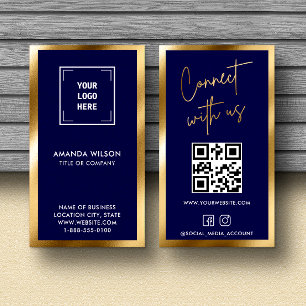 GULD NAVY Social Media QR-kodfoto, Professionell f Visitkort